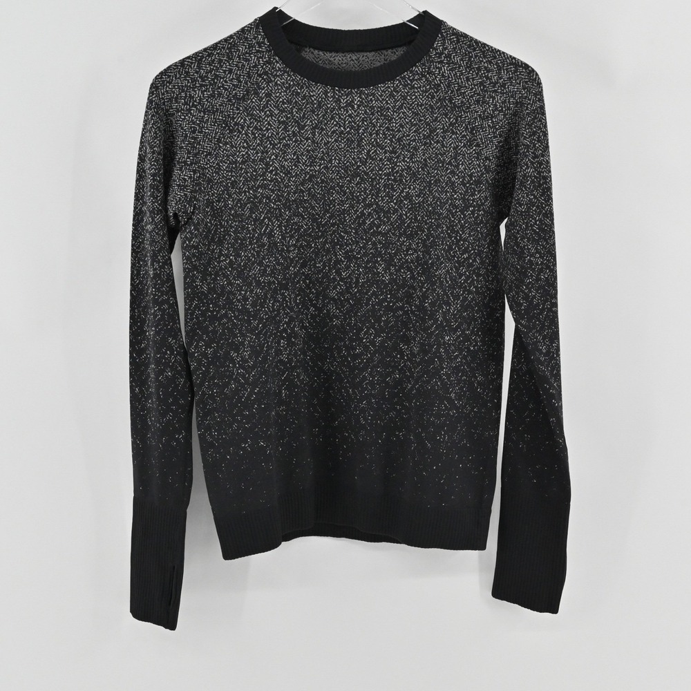 Lululemon Rest Less Pullover Sweater Womens Size 6 Black Grey Athletic Crewneck